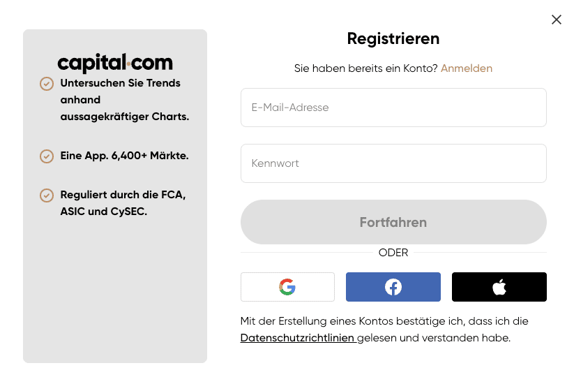 Capital.com registrierung