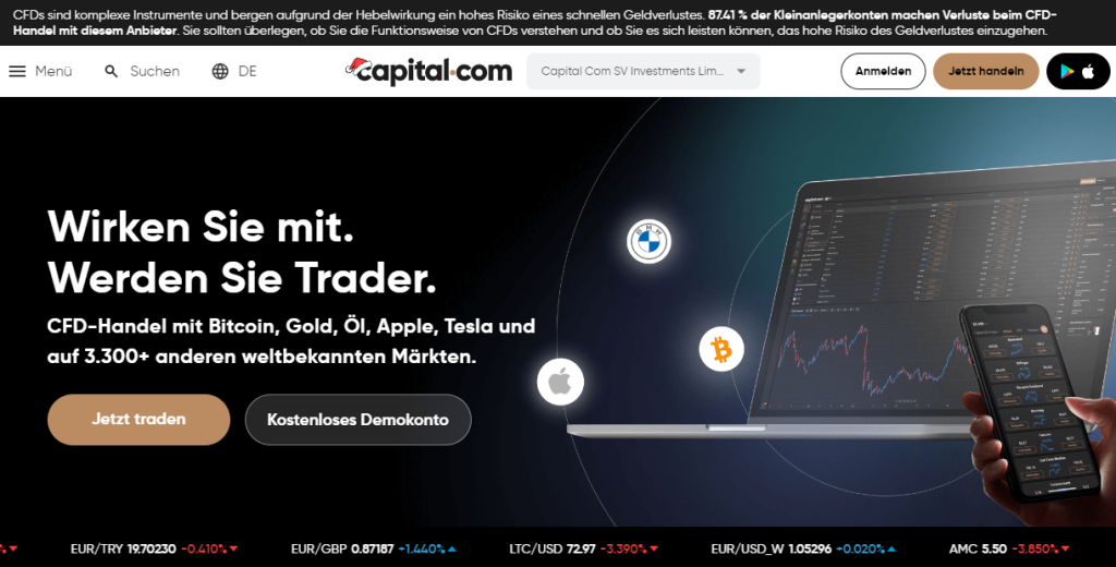Die Startseite von Capital.com