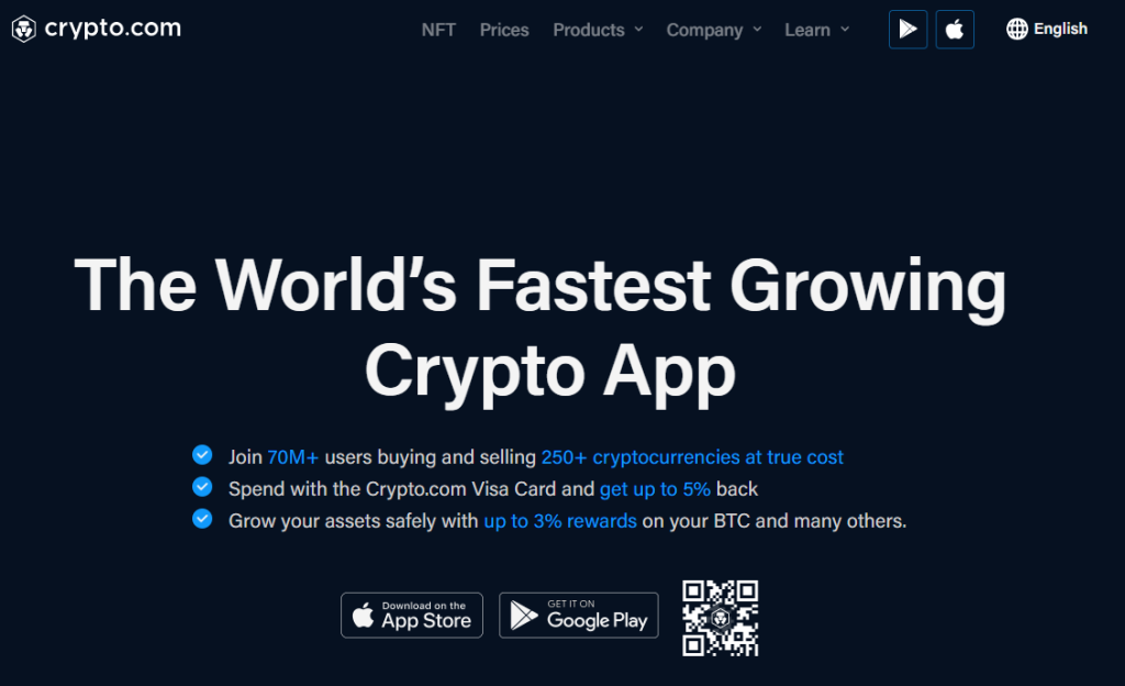 Startseite von Crypto.com - Ein bekannter NFT Marktplatz