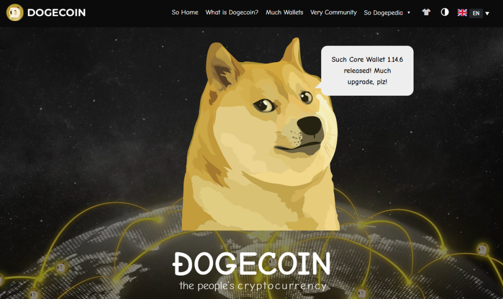 Die Startseite der Webseite Dogecoin