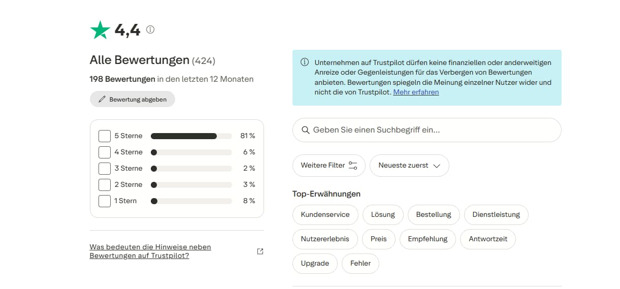 ATAS Bewertungen bei Trustpilot