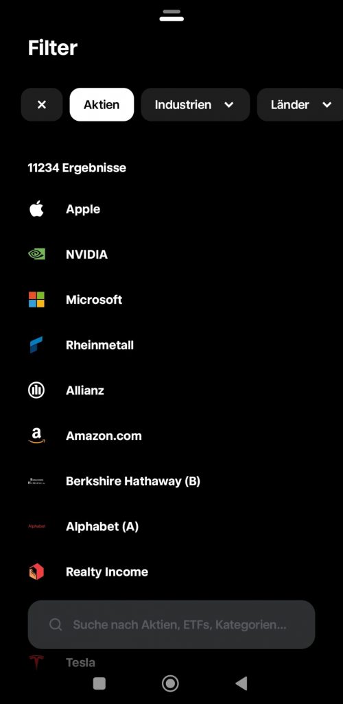 Trade Republic Aktiensuche in der App