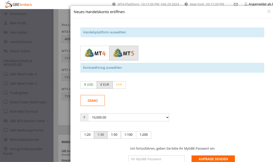 Einrichtung eines Demokontos bei GBE Brokers