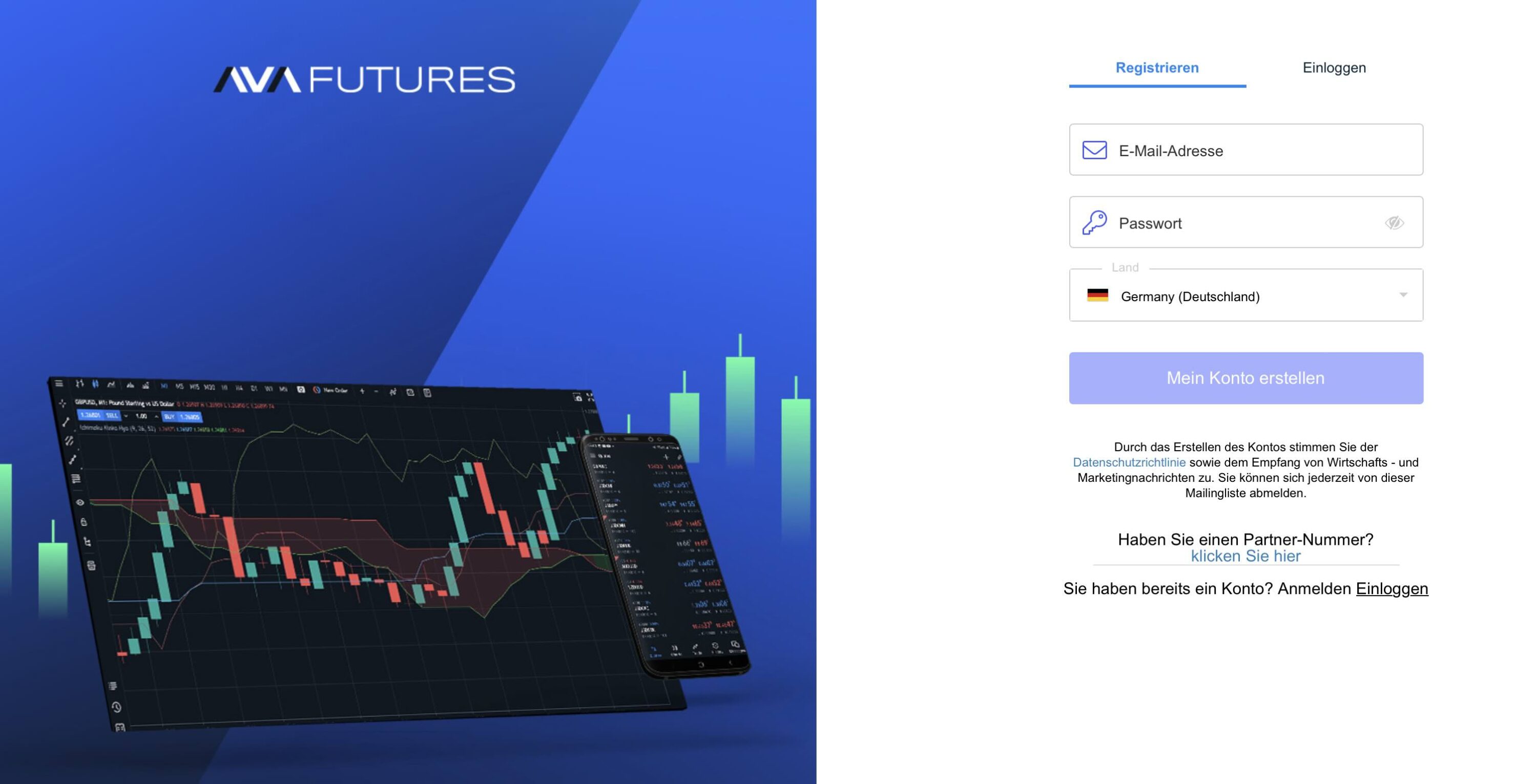 Registrierungsmaske bei AvaFutures