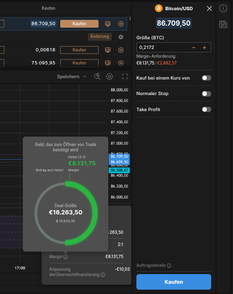 Kauf einleiten bei Capital.com (Bitcoin)