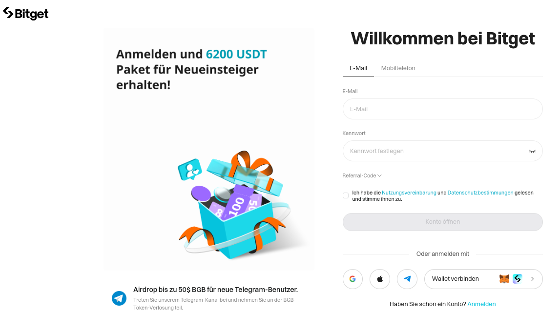 Anmeldung bei Bitget