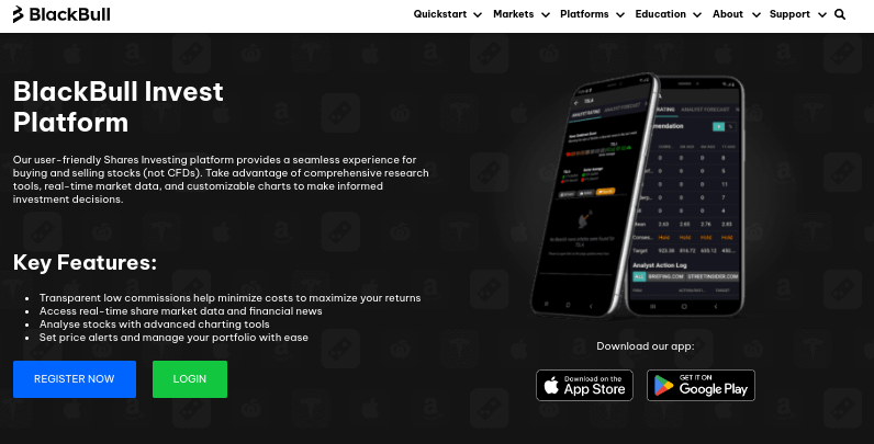 Hauptseite der App BlackBull Invest