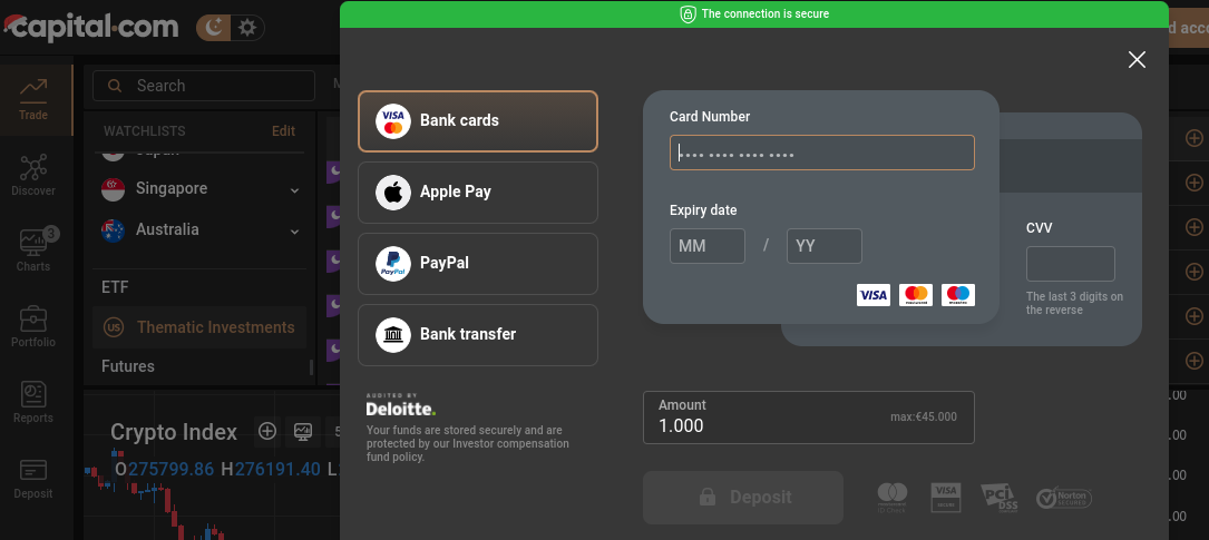 Geld einzahlen Capital.com