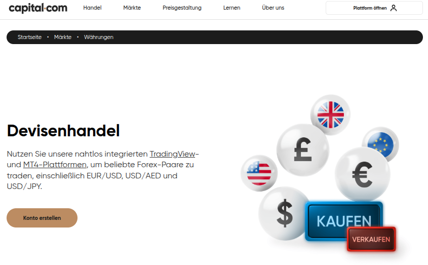 Forex Auswahl beim Broker Capital.com
