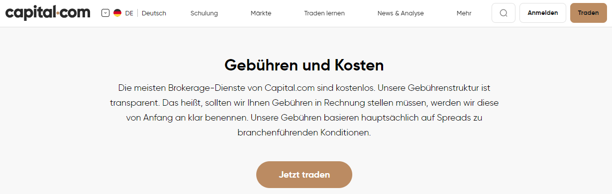 Capital.com Kosten und Gebuehren
