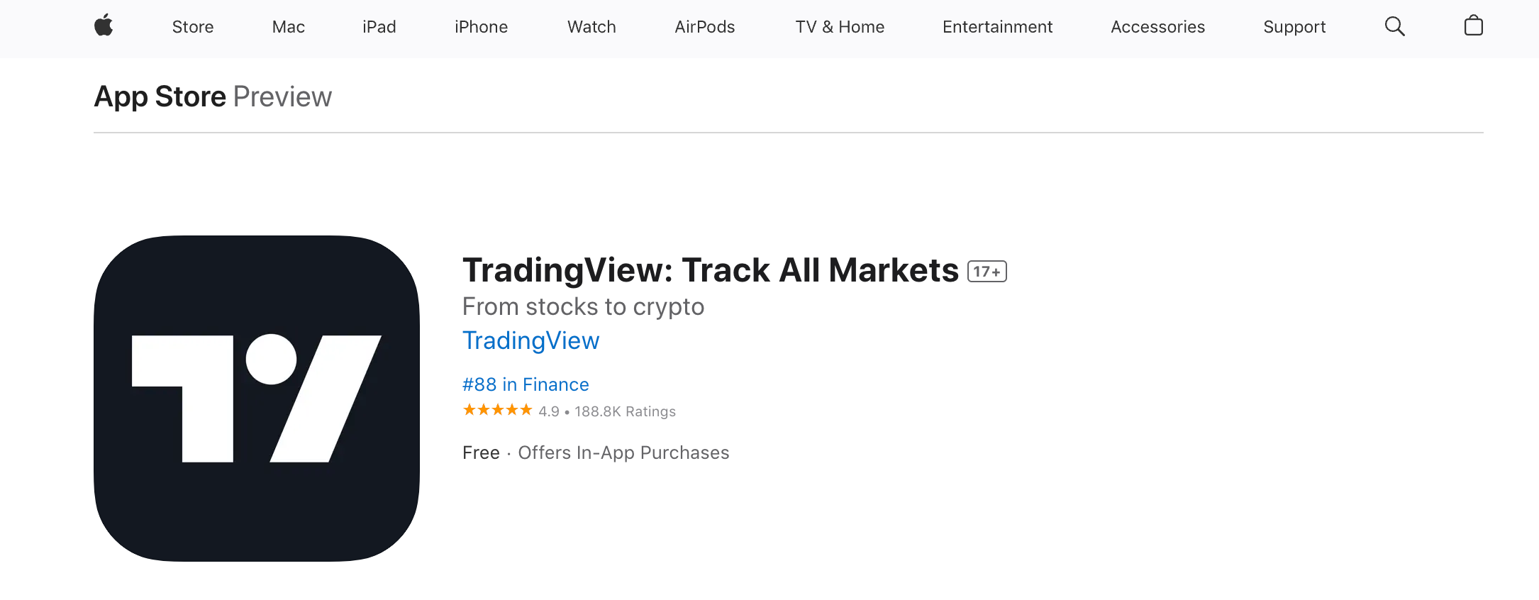 Die TradingView App im Apple Store