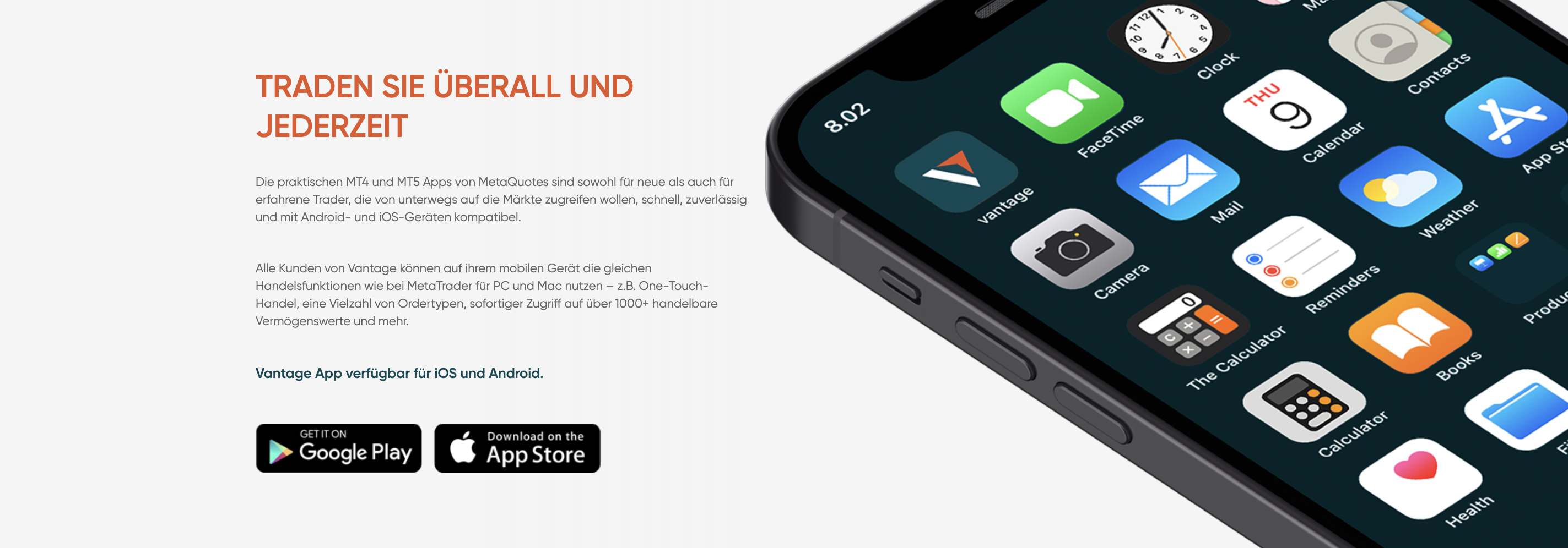 Die Vantage Markets App für Android und iOS