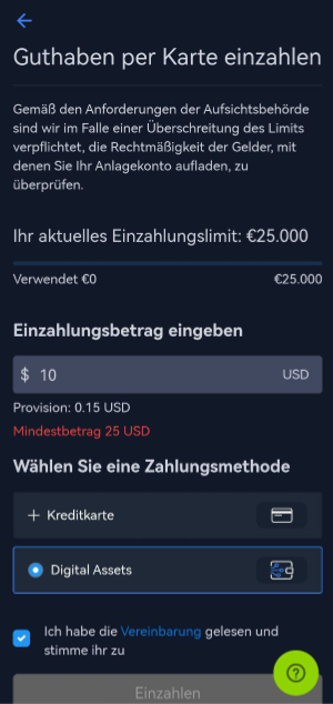 Einzahlungsmethoden in der App von Freedom24