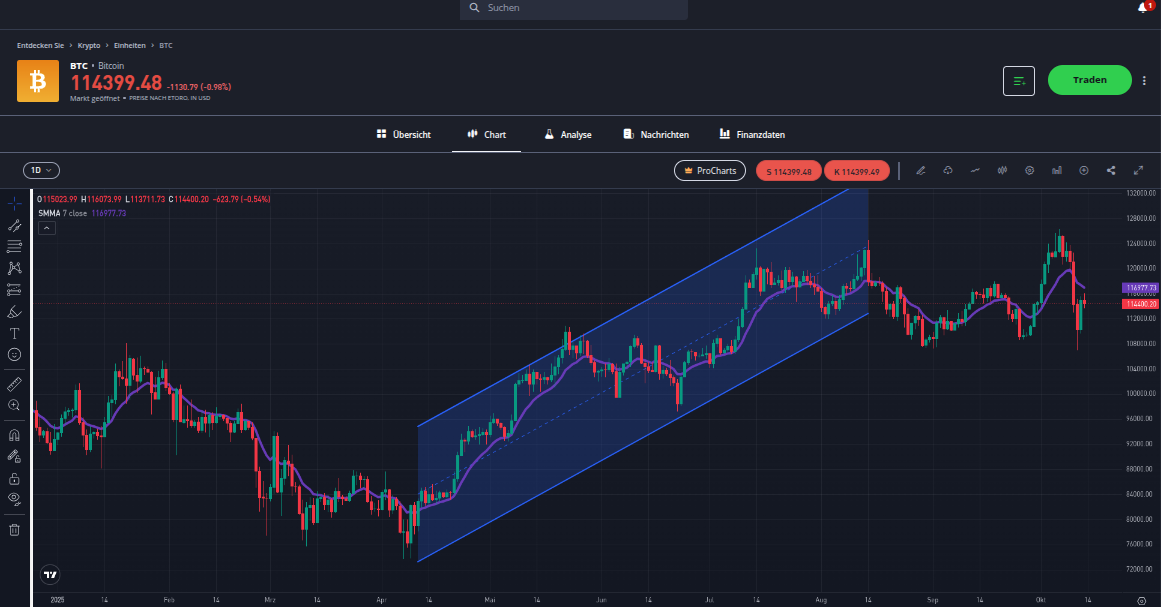 Chart Ansicht in der Plattform des Brokers eToro