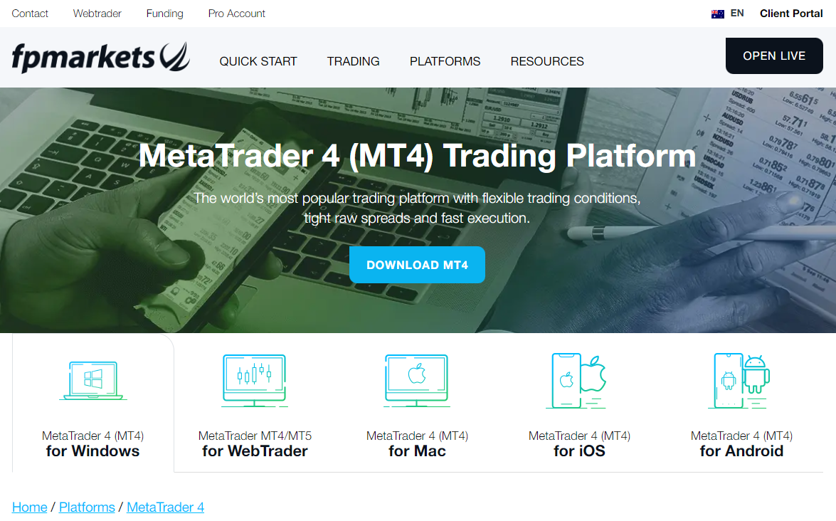 FP Markets MT4 Plattform