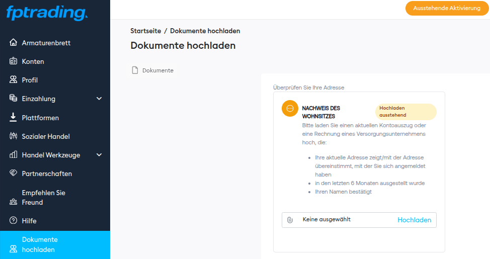 Verifizierungsprozess bei FP Trading