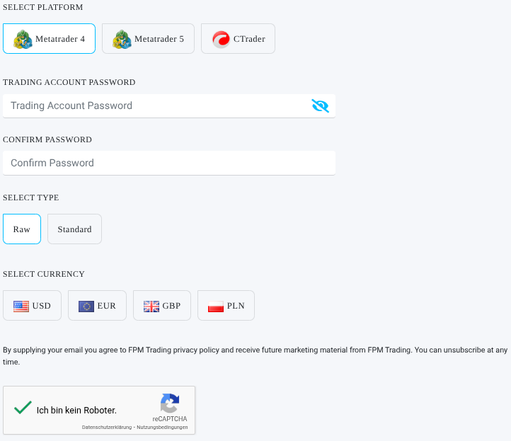 Anmeldung zum Demokonto für FPM Trading