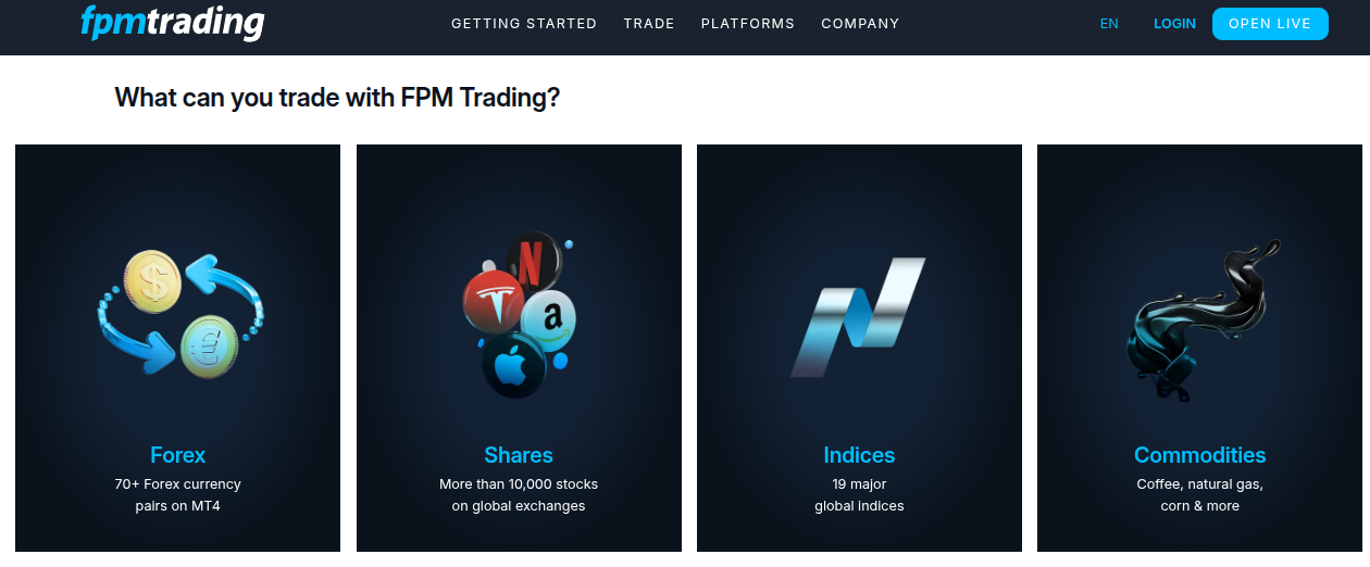 Instrumente im Angebot von FPM Trading