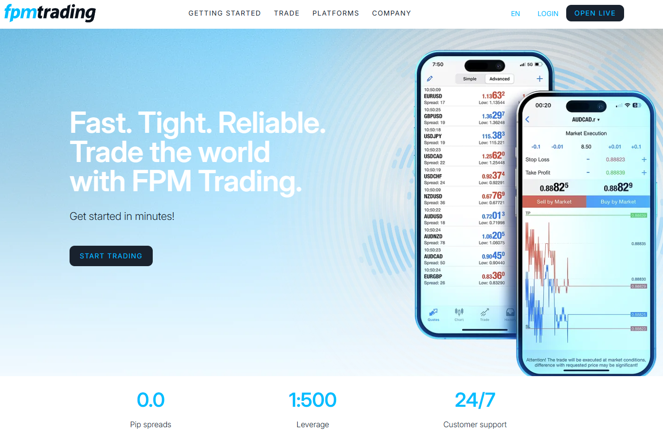 Screenshot der offiziellen FPMTrading Website