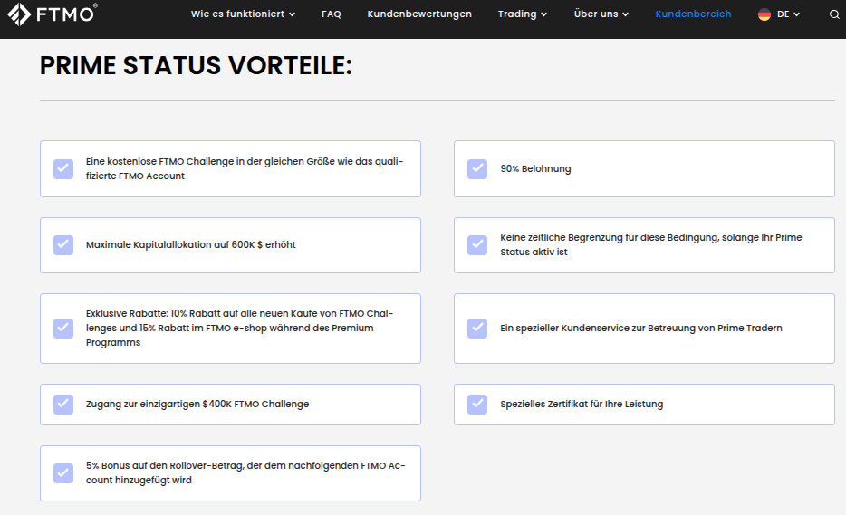 Vorteile und Rabatte bei Prime Status FTMO