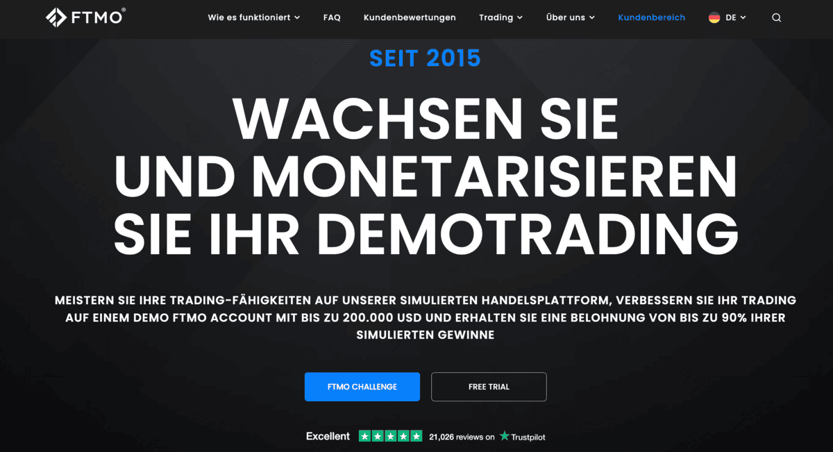 FTMO Webseite – Prop Trading Firma