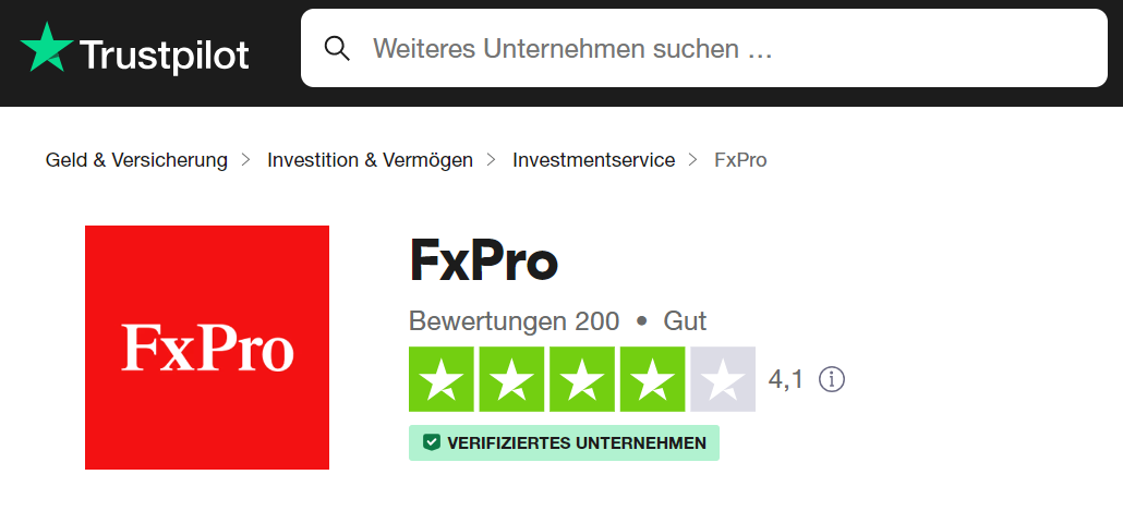 FxPro Trustpilot Bewertungen