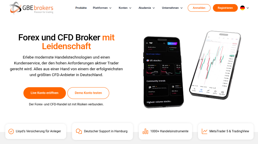 CFD Broker GBE Brokers und Webseite