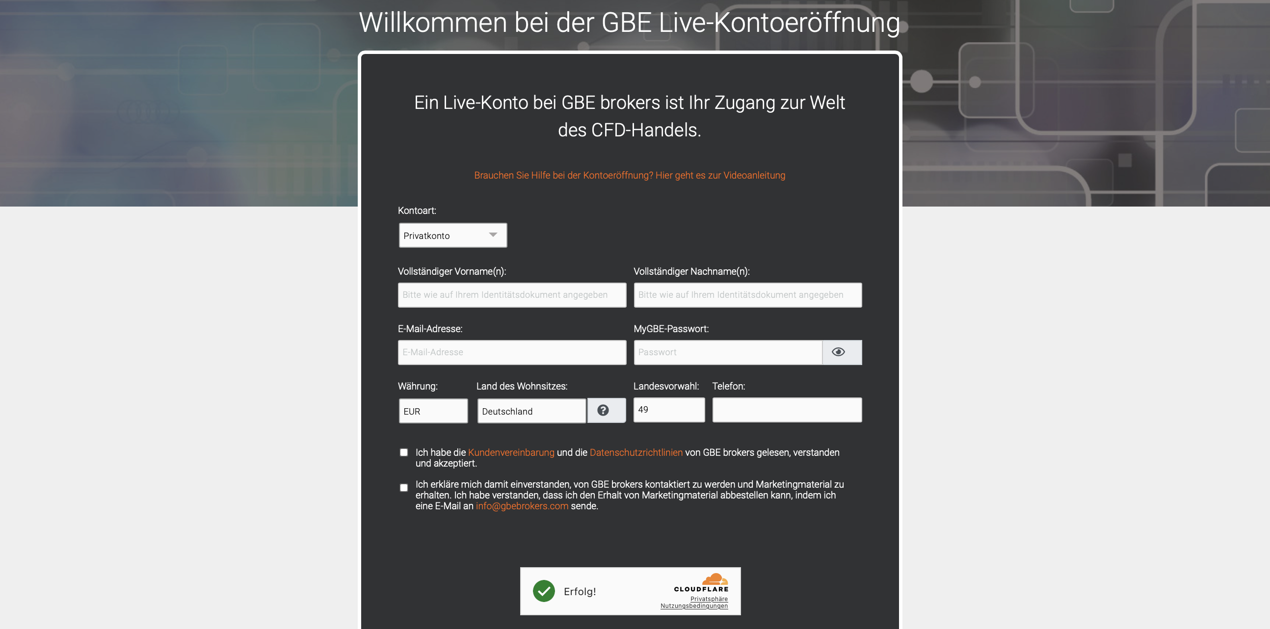 GBE Brokers Kontoeröffnung