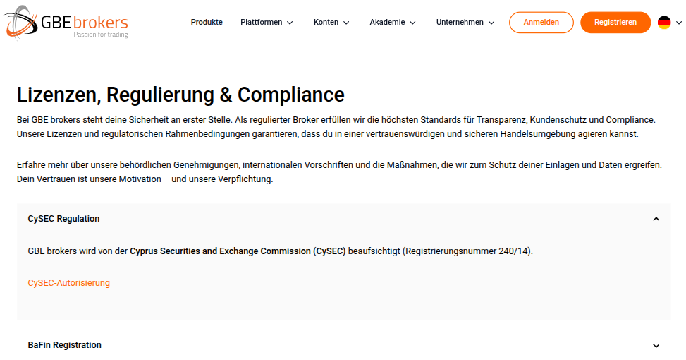 Informationen über Lizenzen bei GBE Brokers