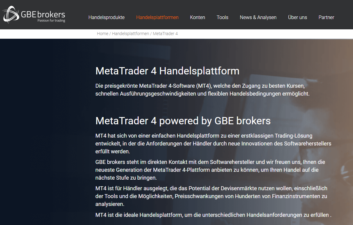 GBE Brokers MT4 Plattform