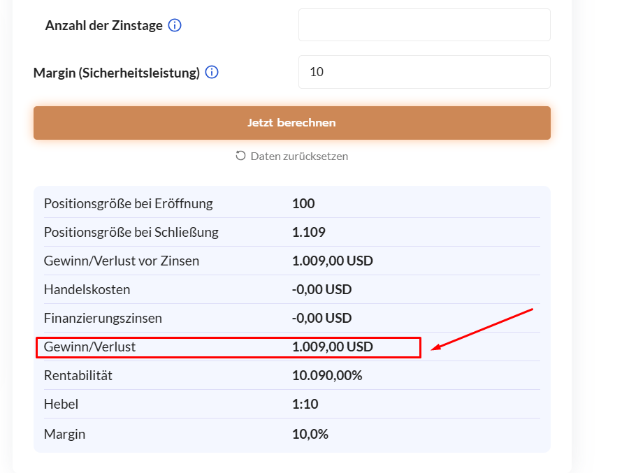 Gewinn berechnen bei Aktien CFDs mit Trading.de Rechner
