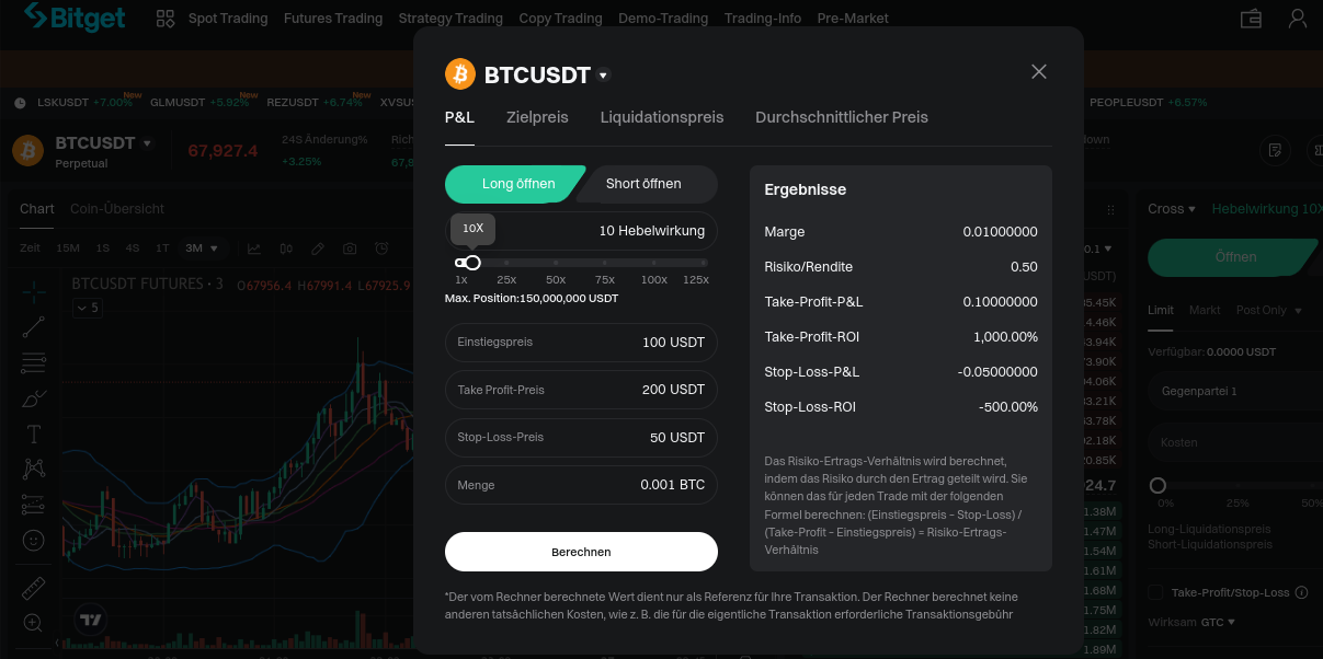 Hebel einstellen und berechnen bei Bitget