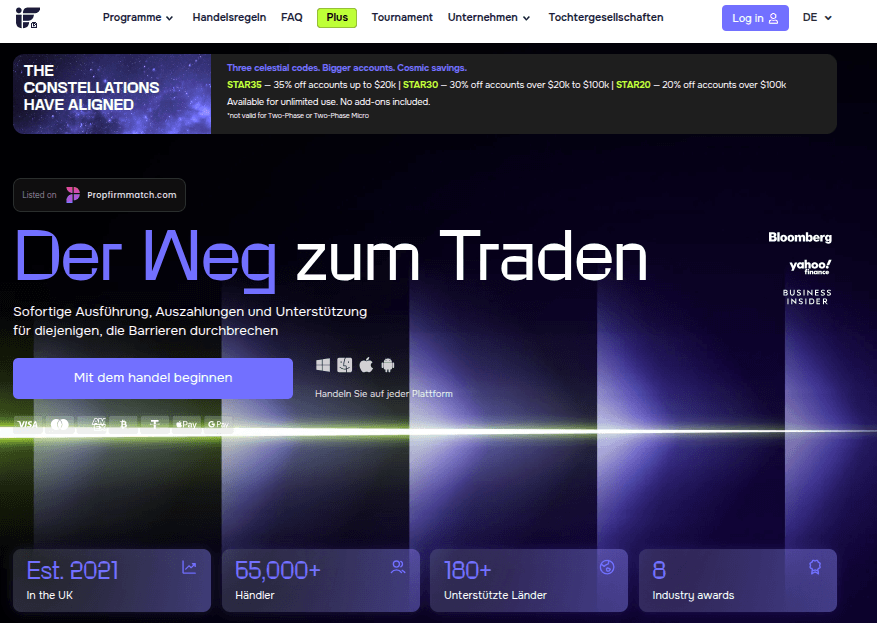 InstantFunding.com Webseite auf Deutsch