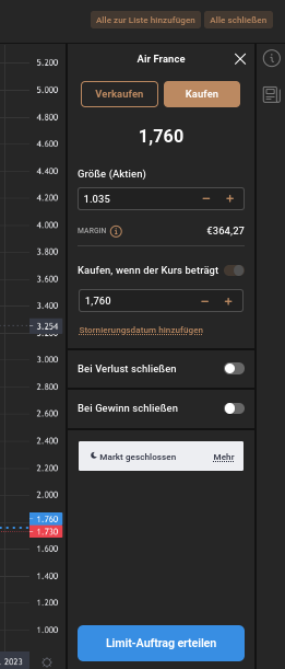 Trades per Limit Auftrag