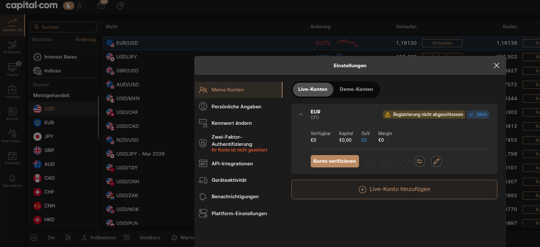 Capital.com Konto für CFD einrichten