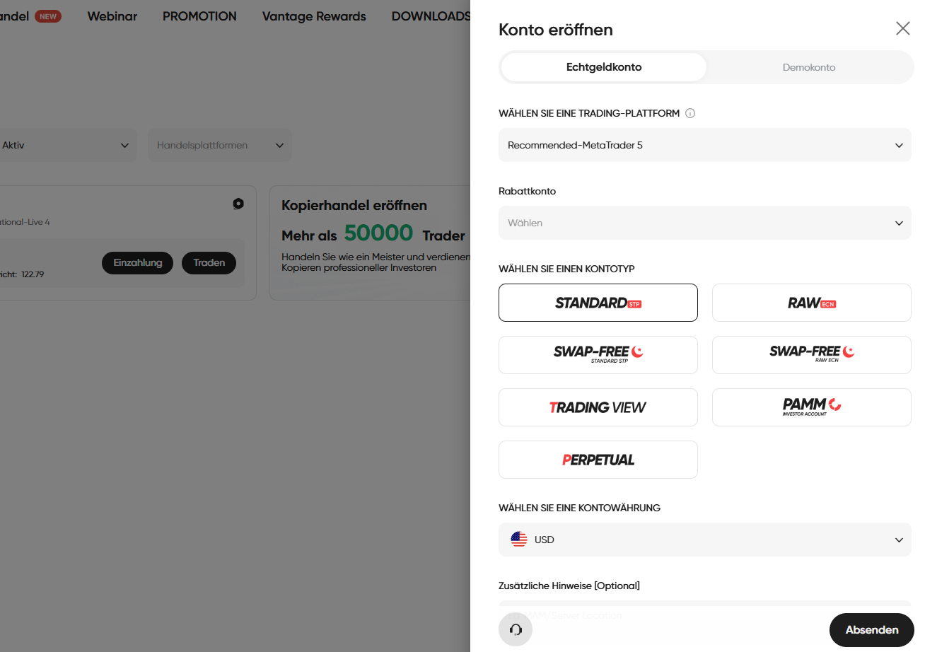 Kontoeröffnung Scalping Broker Vantage