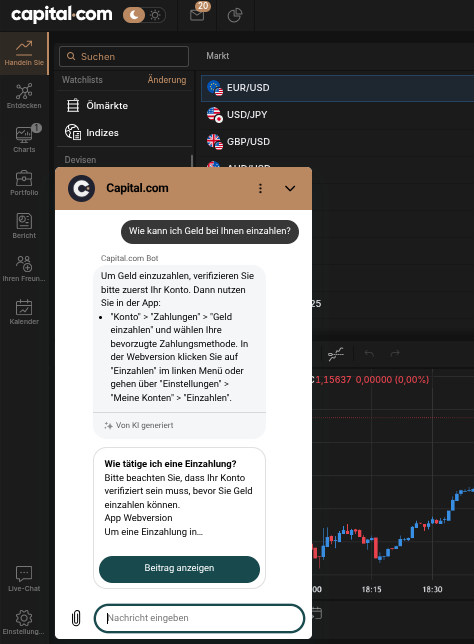 Sipport über den Live Chat bei Capital.com