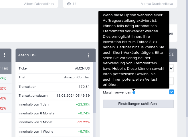 Hebel einstellen bei Freedom24