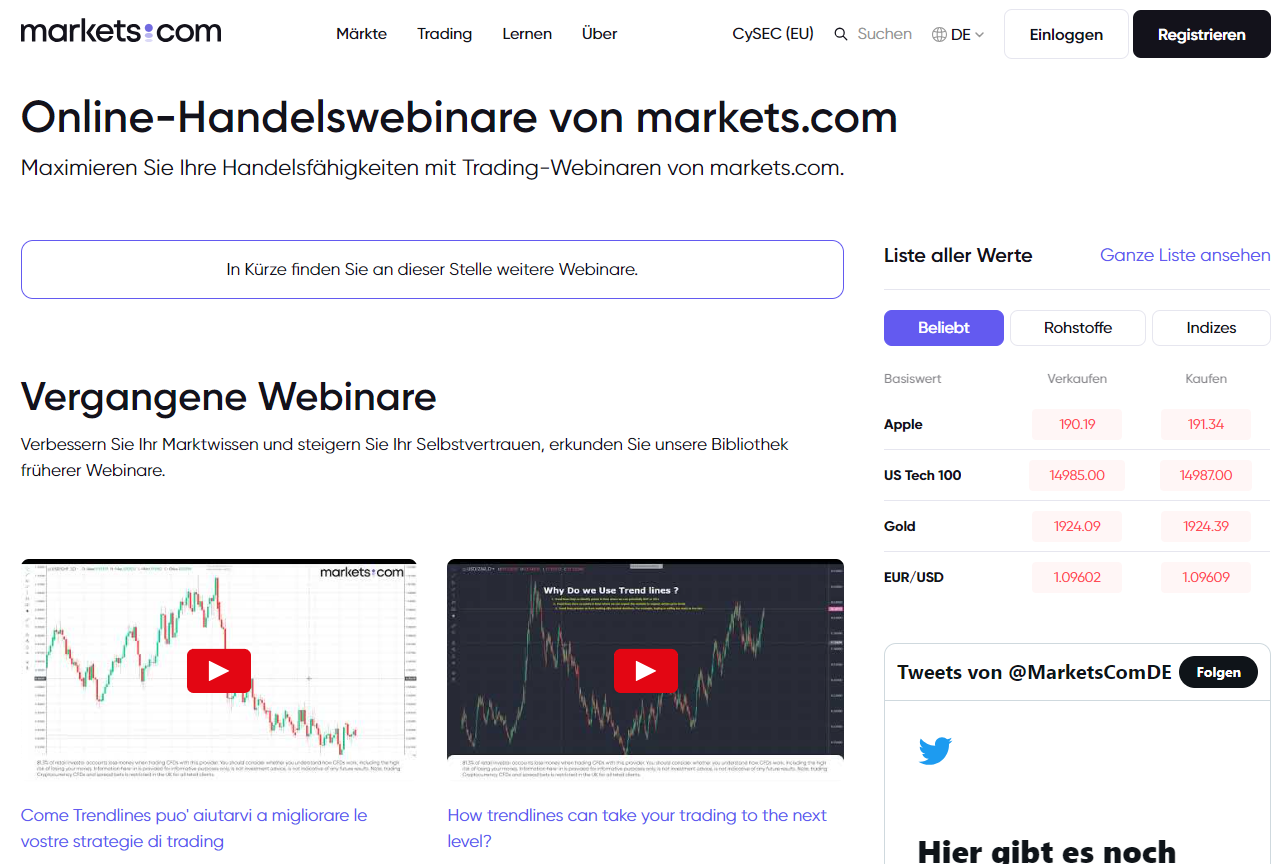 Markets.com Weiterbildungsangebot