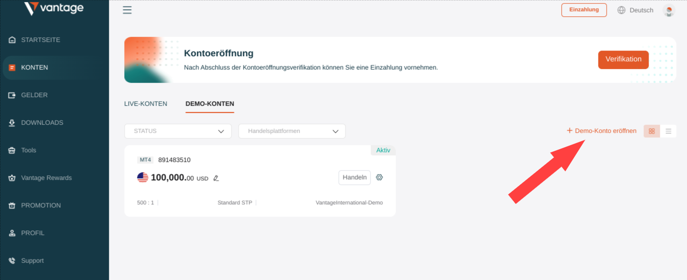Vantage Markets Demo Account