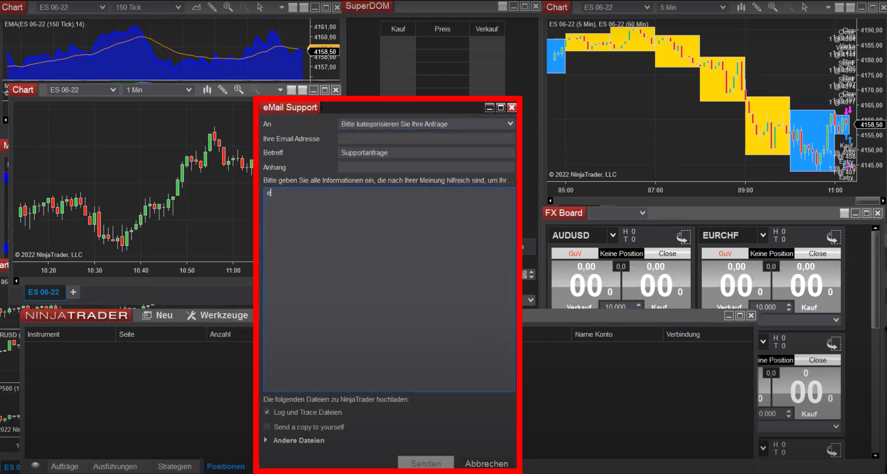 NinjaTrader Support in der Plattform