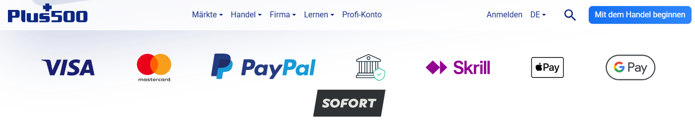 PayPal als Zahlungsmethode bei Plus500