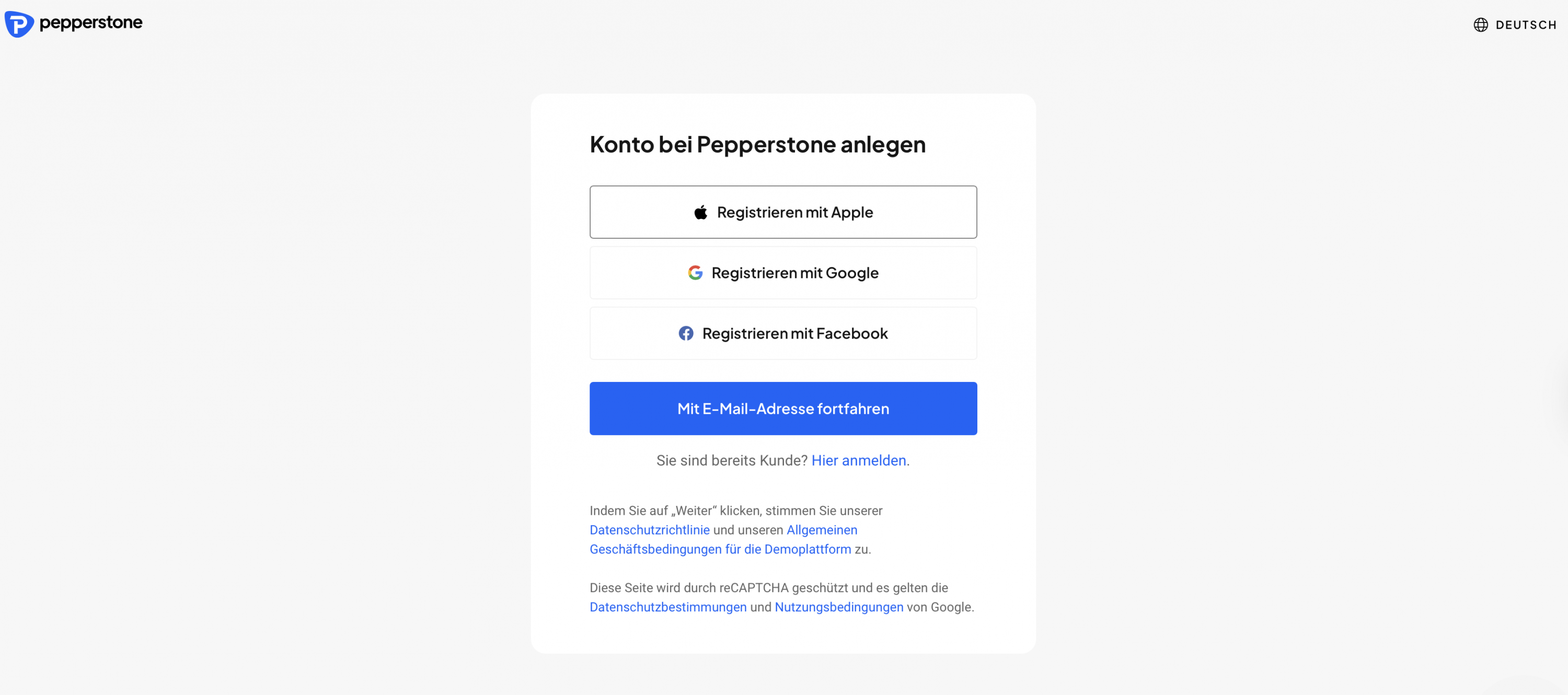 Pepperstone Kontoregistrierung