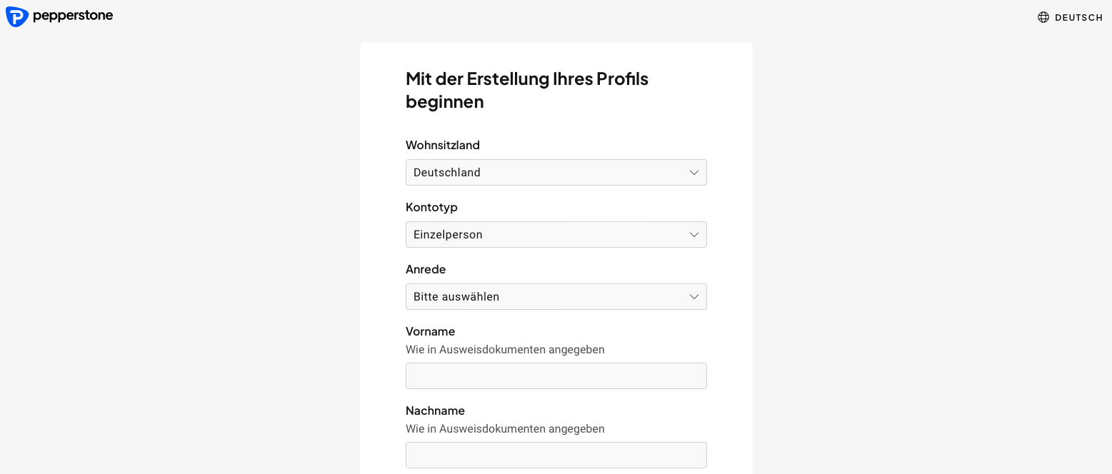 Pepperstone Registrierung