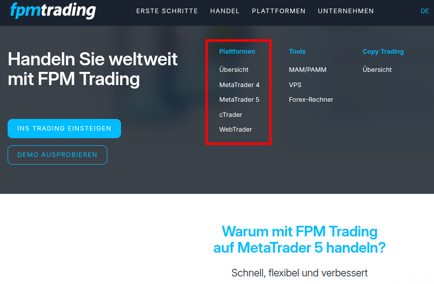 Trading Plattformen bei FPM Trading