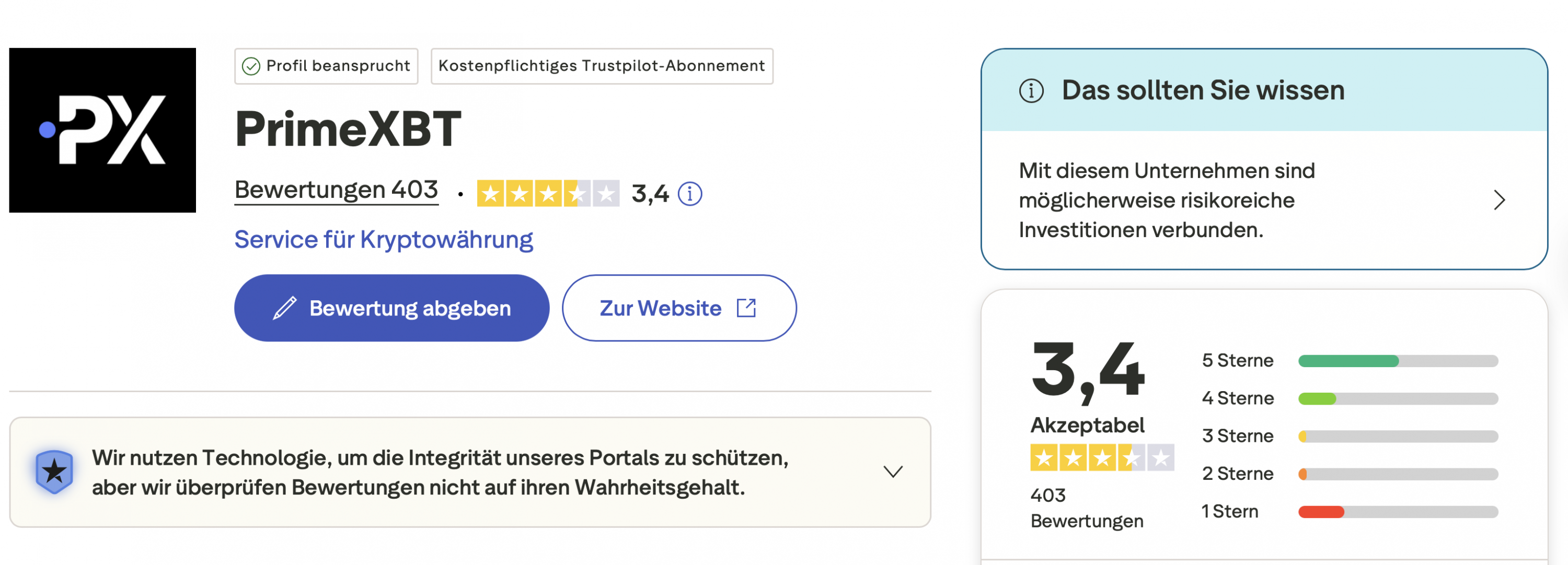 PrimeXTB Trustpilot