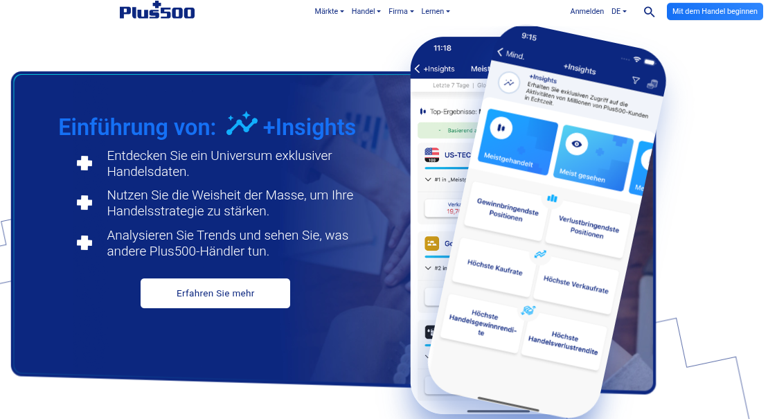 Insights Funktion bei der Plus500 Trading App