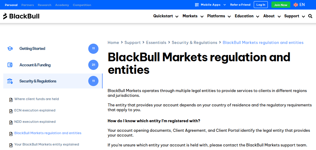 Regulierung und Lizenzen von BlackBull Markets (Screenshot)
