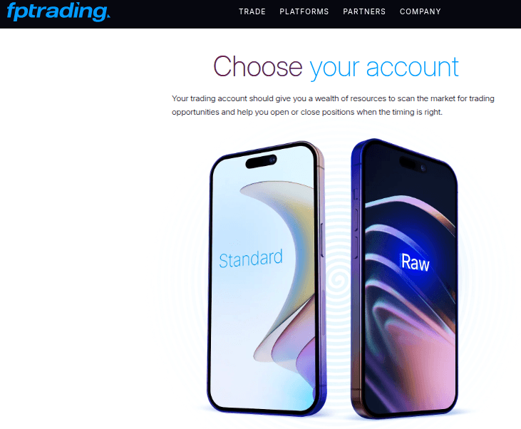 Kontoarten bei FP Trading Standard und Raw