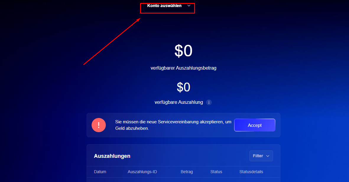 SabioTrade - Auszahlungs-Menu